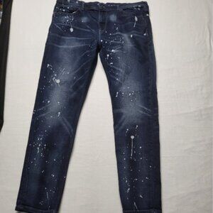 Sean John Jeans Mercer W40 Slim Straight Stretch Paint Splatter Dark Wash